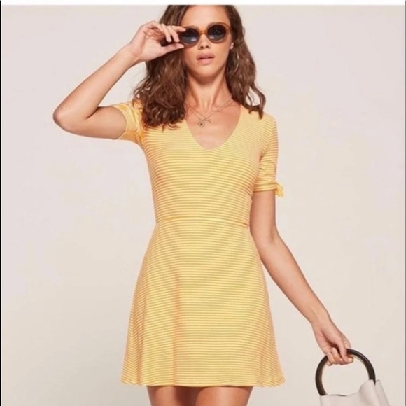 Reformation small ribbed yellow/white dress - Picture 1 of 6